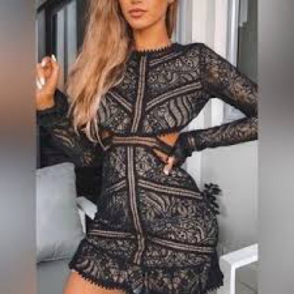 For Love And Lemons Dresses & Skirts - For Love And Lemons Black Lace Dress SizeSmall, Open Back, Long Sleeve Dress
